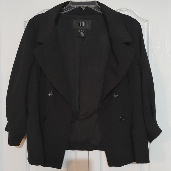 Bedo Femme 3/4 Sleeve Black Blazer Jacket Cuff Detail Faux Pocket Size 12 Large - Picture 2 of 10